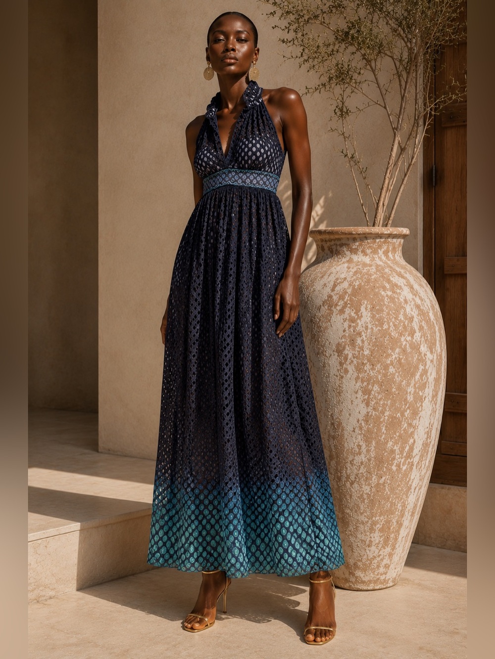 BL^NK London Navy Blue Lace Maxi Dress